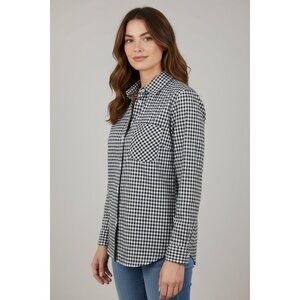 NEW Tommy Hilfiger Womens Navy White Gingham Button Down Shirt Blouse Top Size M